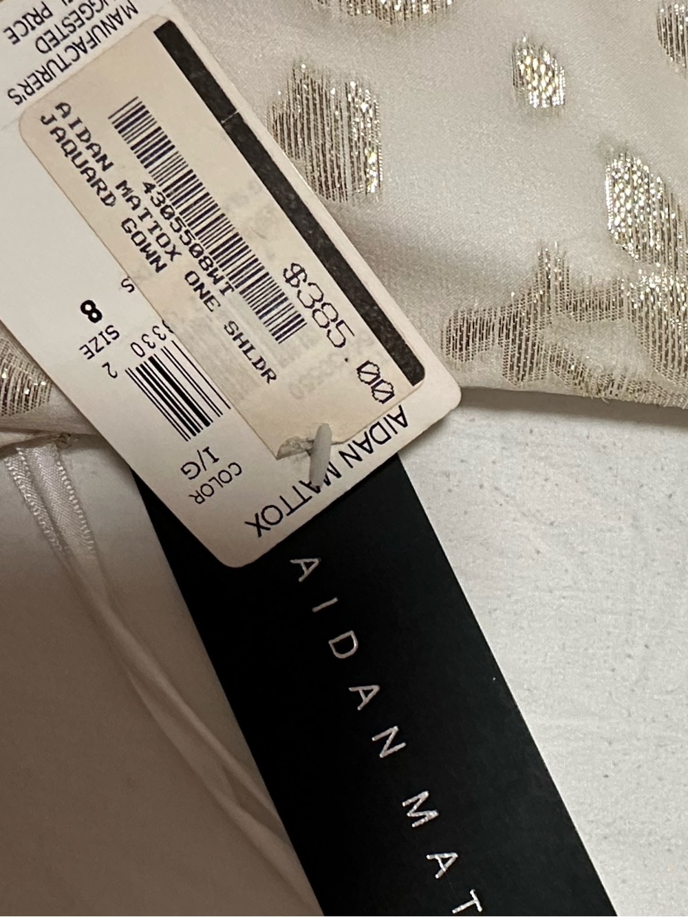 Aidan Mattox White Gown with Gold Sequin Floral One-Shoulder - Picture 2 of 3